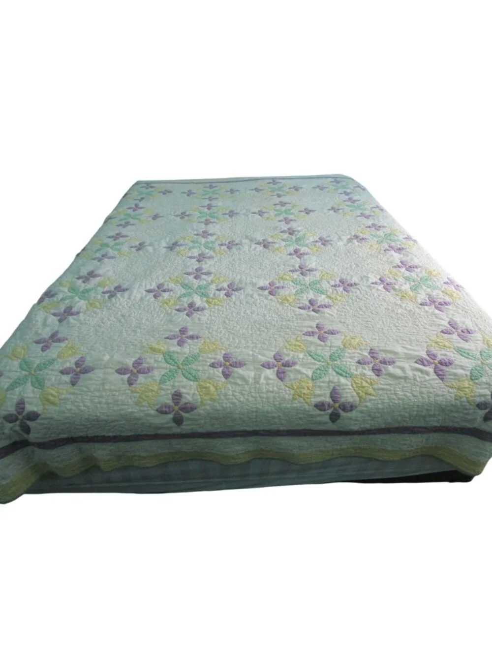 Tulip Wreath Floral Patchwork Quilt Pastel Yellow Purple Green Appliqué Damage